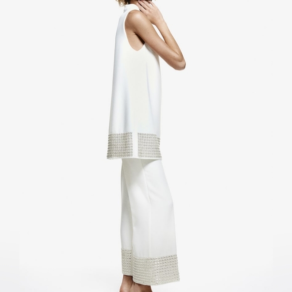 H&M Bead-embellished Top.TOP ONLY White BNWT. Pants Separately sold NO LOW BALL! - Picture 12 of 15